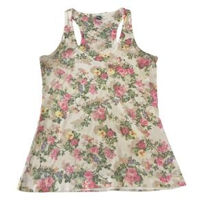 Farm Rio Floral Ribbed Racerback Tank Top Womens Size Small Multicolor Rose